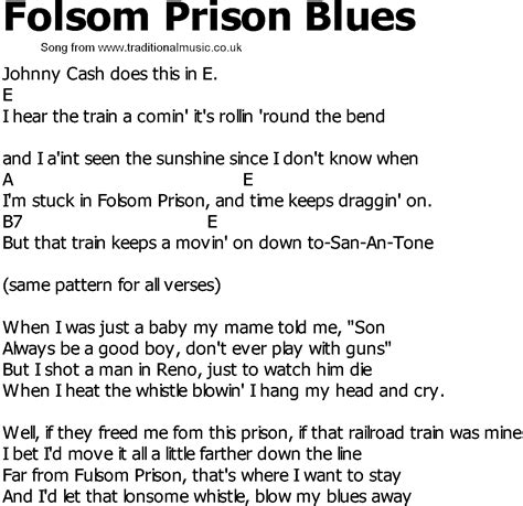 Old Country Song Lyrics With Chords Folsom Prison Blues