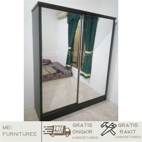 Lemari Pakaian Sliding 2 Pintu Full Cermin Frameless Minimalis Modern