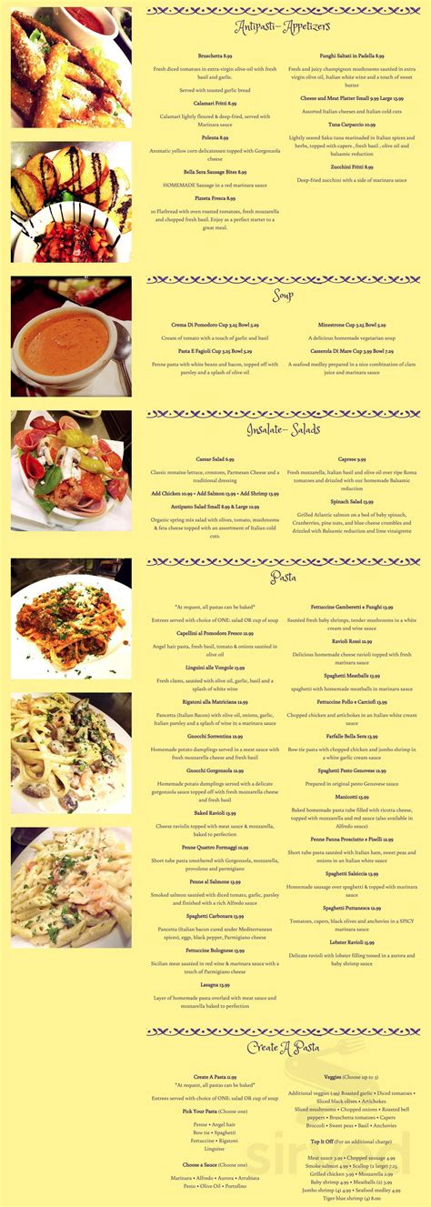 Trattoria Bella Sera Menu In El Paso Texas Usa