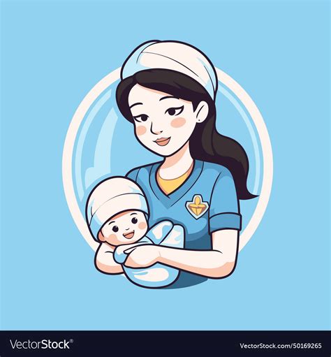 Nurse with baby in her arms cartoon style Vector Image