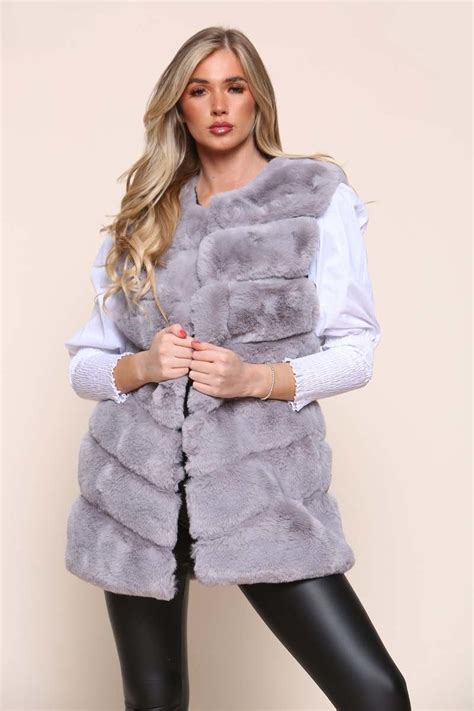 Roxy Faux Fur Gilet In Grey Ikrush