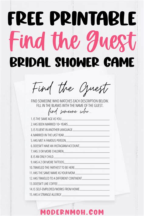 Party Supplies Find The Guest Bridal Shower Game Bachelorette Party