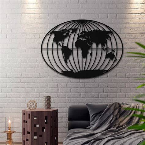 Round World Map Metal Wall Art Metalwallarteu