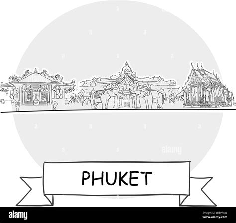 Phuket Cityscape Vector Sign Line Art Illustration With Ribbon And Title Stock Vector Image