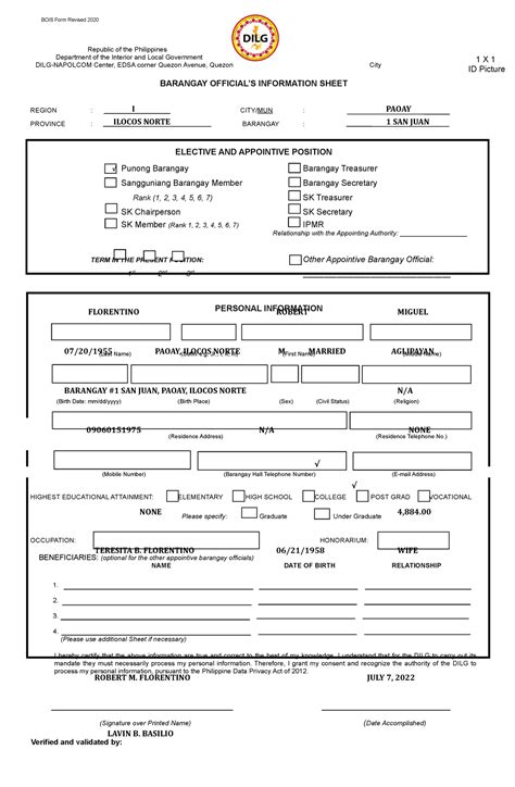 Bois Form Revised Brgy Off Sj Dilg Napolcom Center Edsa Corner