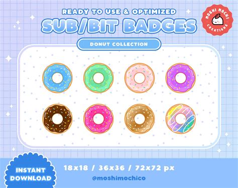 Twitch Sub Badges Bit Badges Emote Cute Sparkle Rainbow Donut