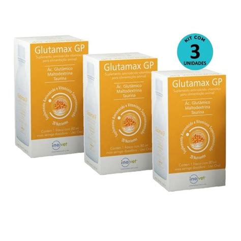 Kit 3 Glutamax GP Suplemento P Animais 80ml Inovet Vitaminas E