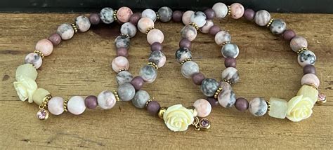 Rose Pink Zebra Jasper Bracelet Natural Gemstone Fine Jewelry Crystal