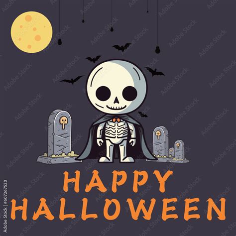 Cute Halloween skeleton image vector illustration portfolio Stock Vector | Adobe Stock