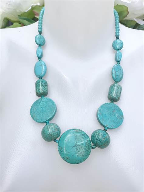 Chunky Turquoise Necklace Coin Turquoise Necklace Statement Etsy