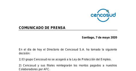 Comunicado De Prensa Cencosud Mv 7 Mayo 2020 Pdf Docdroid