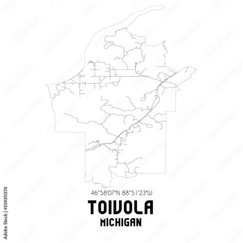 Toivola Michigan. US street map with black and white lines. Stock ...