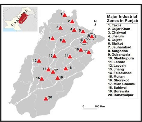 The Base Map Depicting The Major Industrial Zones Of Punjab Province