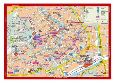 Large tourist map of central part of Erfurt | Erfurt | Germany | Europe ...