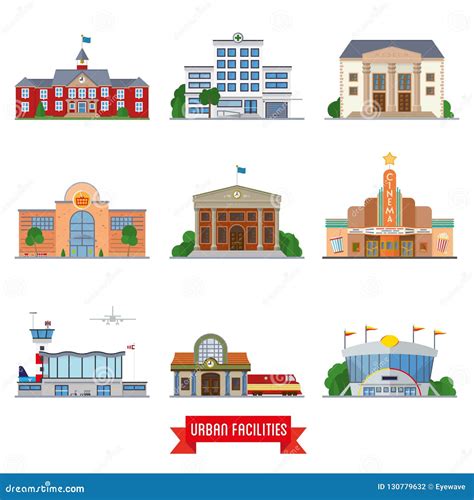 Instalaciones Y Sistema Urbanos Del Icono Del Vector De Los Edificios Públicos Ilustración Del