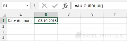 Fonction Excel AUJOURDHUI