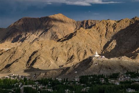 View of Shanti Stupa on a Hilltop in Chanspa from Leh Palace in Leh District, Ladakh Stock Photo ...