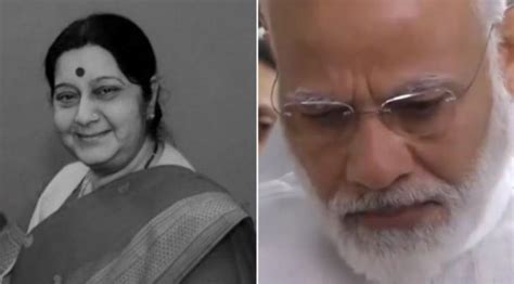 PM Modi Turns Emotional While Paying Respect To Sushma Swaraj S Mortal