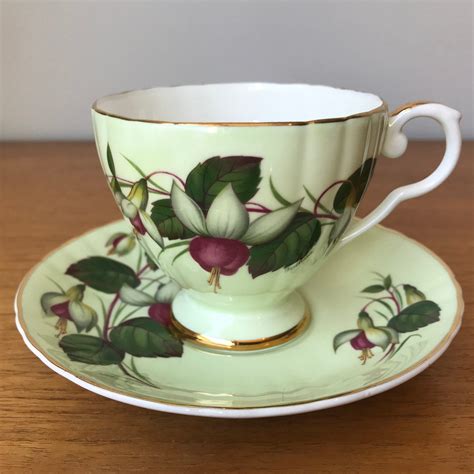 Green Tea Cup And Saucer Royal Grafton Fuchsia Flower Teacup Etsy Canada