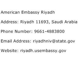 American Embassy Riyadh Address, Contact Number of American Embassy Riyadh