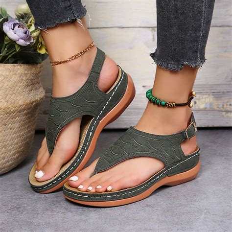 Womens Platform Flats Sandals Fashion Buckle Flip Flops Casual Beach