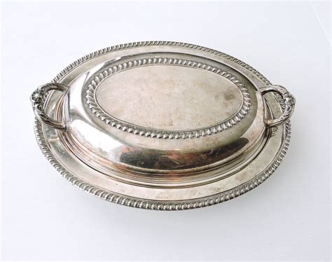 Vintage Silver Covered Serving Dish Oval Lidded Vegetable Dish Silver