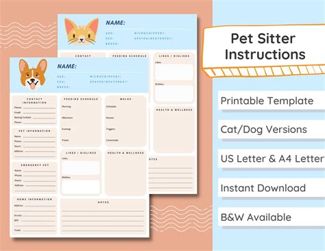 Pet Sitter Instructions Pet Sitter Notes Pet Sitter Etsy