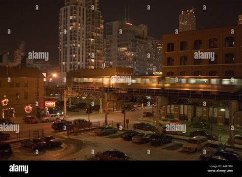 CTA elevated train at night Stock Photo - Alamy