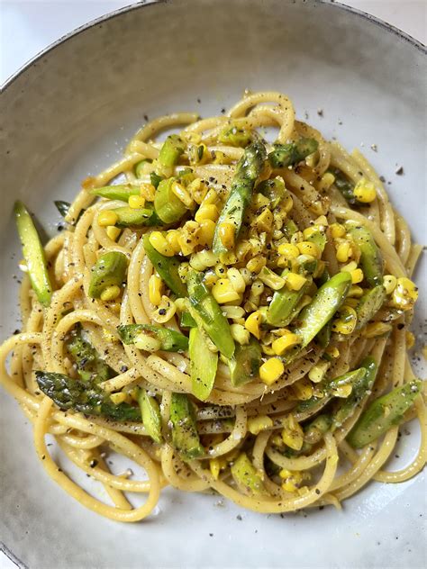 Caramelized Corn And Asparagus Pasta Djalali Cooks