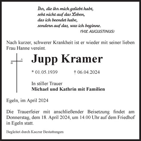 Traueranzeigen Von Jupp Kramer Abschied Nehmen De