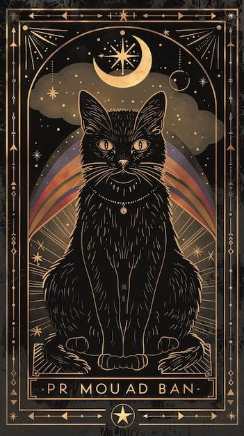 Gato preto mágico e místico Gato preto tarot carta crescente lua Gato