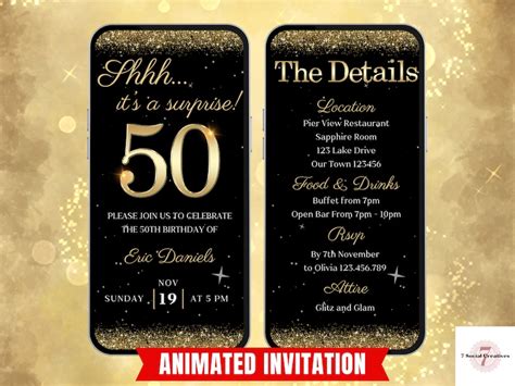 Surprise 50th Birthday Invitation For Men Or Ladies Digital Elegant