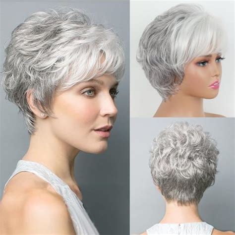 Amazon Mayouda Short Curly Hair Grey Layered Wig For Women Silver