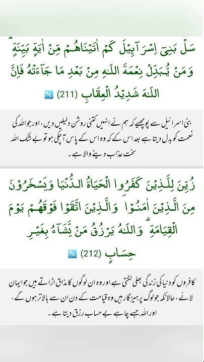 Surah Al Baqarah Ayat 211 To 212 With Urdu Translation Youtube