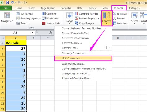 How To Quickly Convert Pounds To Ouncesgramskg In Excel