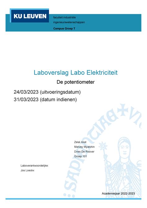 2 Verslag Potentiometer Laboverslag Labo Elektriciteit De