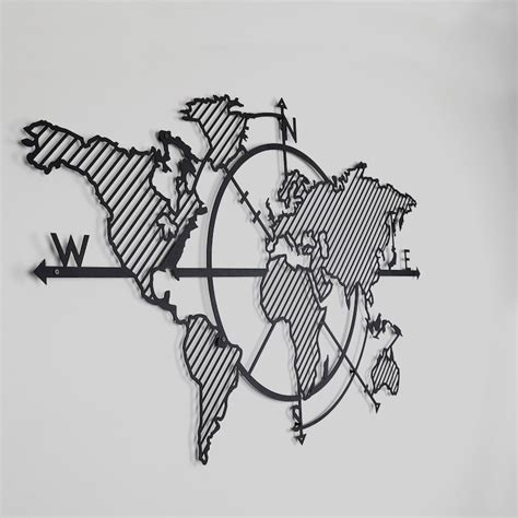 Metal World Map Compass Metal Wall Decor Art Work World Map Etsy