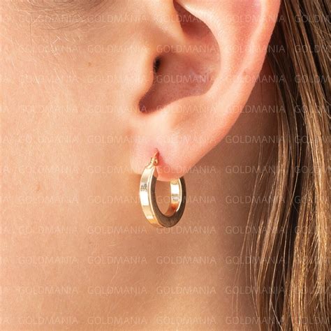 14k Yellow Gold Hoop Earring Set Flat Edge 3mm Thick 18mm Wide Real Gold Earrings Women Etsy