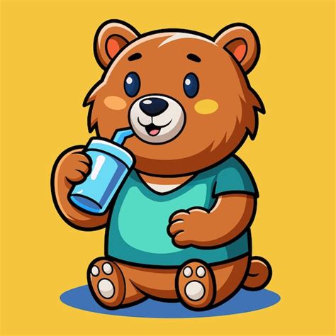 Premium Vector Cute Mascot Bear Drink Water