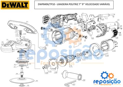 Vista Explodida Lixadeira Politriz DWP849XB2 Dewalt Reposição Online