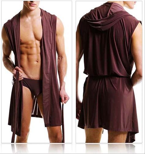 Men S Underwear Leisure Lounge Robe Hooded Sexy Silk Soft Gown Pajamas Robes Men S Sleep Lounge