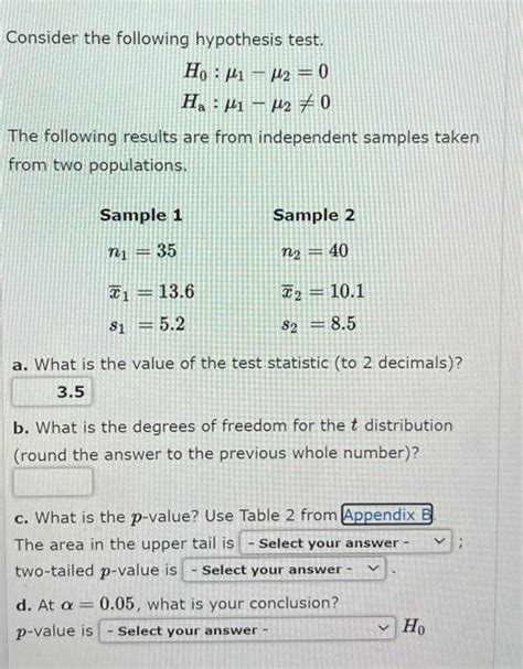 Consider The Following Hypothesis Test Ho μι μ2