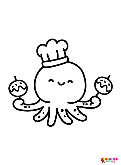 Octopus With Takoyaki Coloring Page Free Printable Coloring Pages