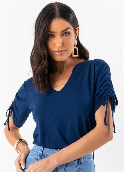 Blusa Azul Marinho Em Malha De Viscose Quintess