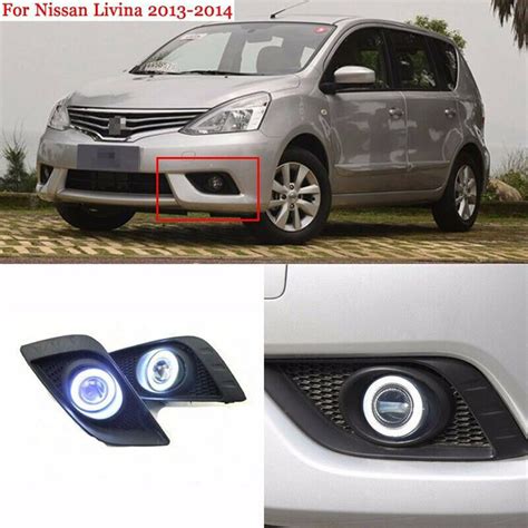 LED COB Angel Eyes HID Lamp Projector Lens Foglights For Nissan Livina