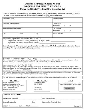 Fillable Online Dupageco Office Of The Dupage County Auditor Request