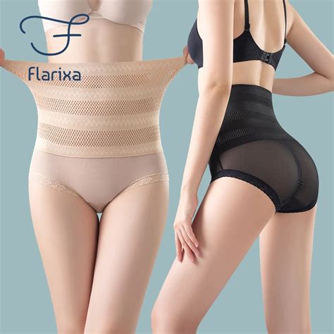 Flarixa Holle Gestreepte Damesslip Naadloze Hoge Taille Slips Mesh