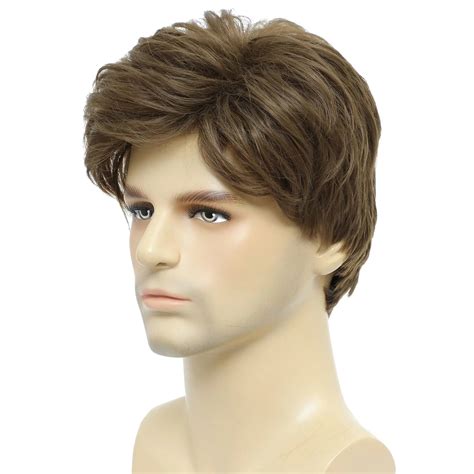 Bchr Mens Wigs Short Brown Wig Men Natural Fluffy Cosplay Costume