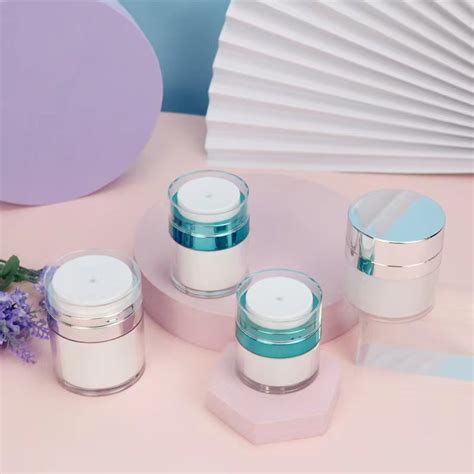 Custom Silver Blue Round Cosmetic Skin Care Acrylic Airless Pump Cream