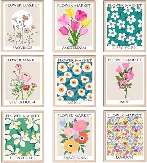 Amazon Tramin Flower Market Poster Set Of Vintage Colorful